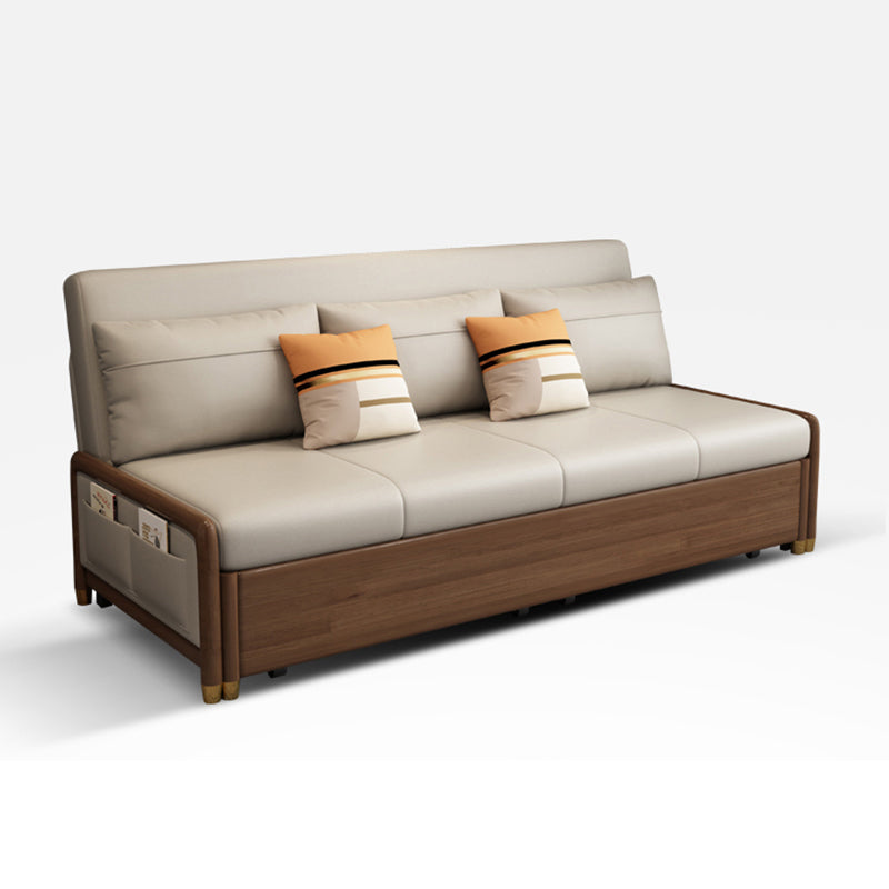 Armless Contemporary Faux Leather Convertible Bed Settee with 2 Pillows