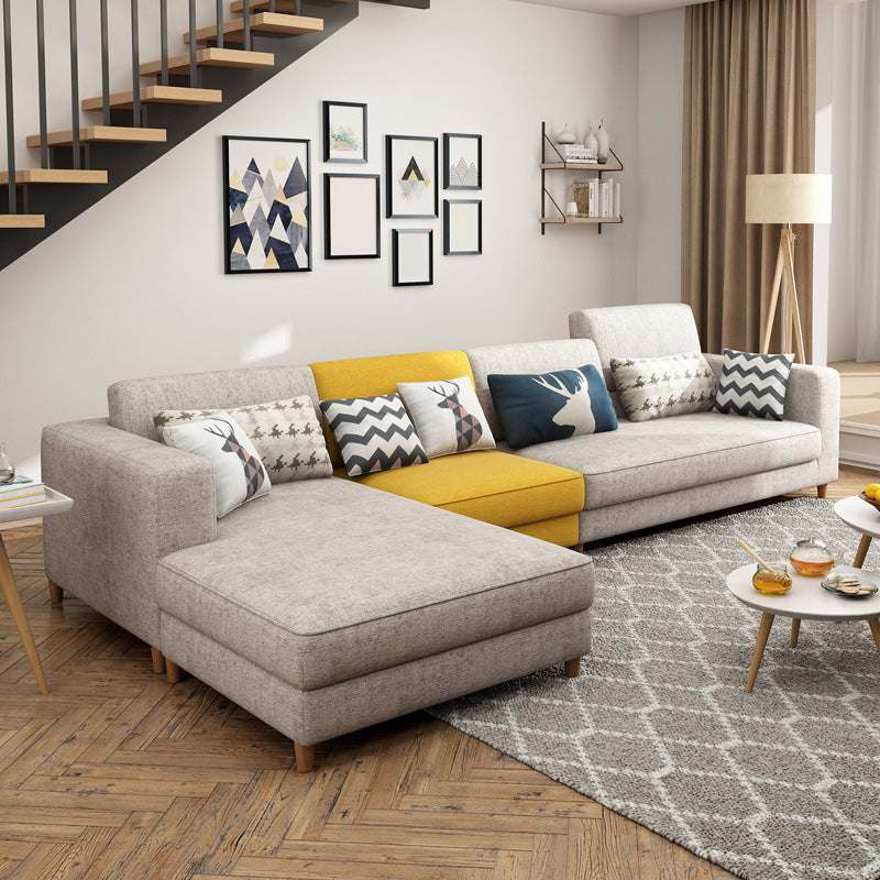 Washable Linen Sectional 129.92" L Square Arm Sectional for Living Room Light Grey-Yellow Left Latex Clearhalo 'furn' 'furn_sectionals' 'Furniture' 'Living Room Furniture' 'Sectionals' 5451250