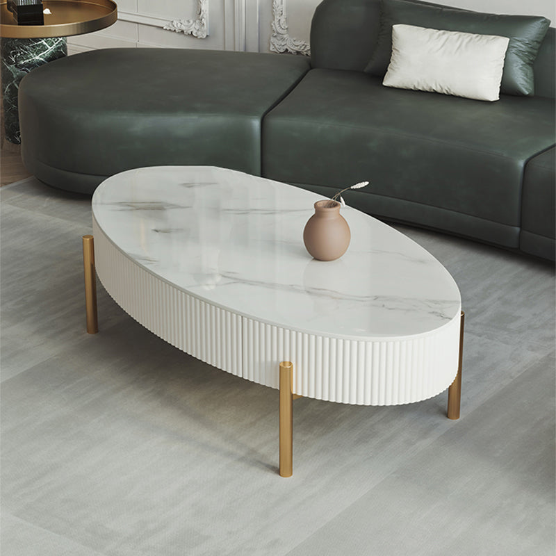 Mesa de café Top de piedra ovalada glamorosa con 4 patas y 1 cajón de almacenamiento