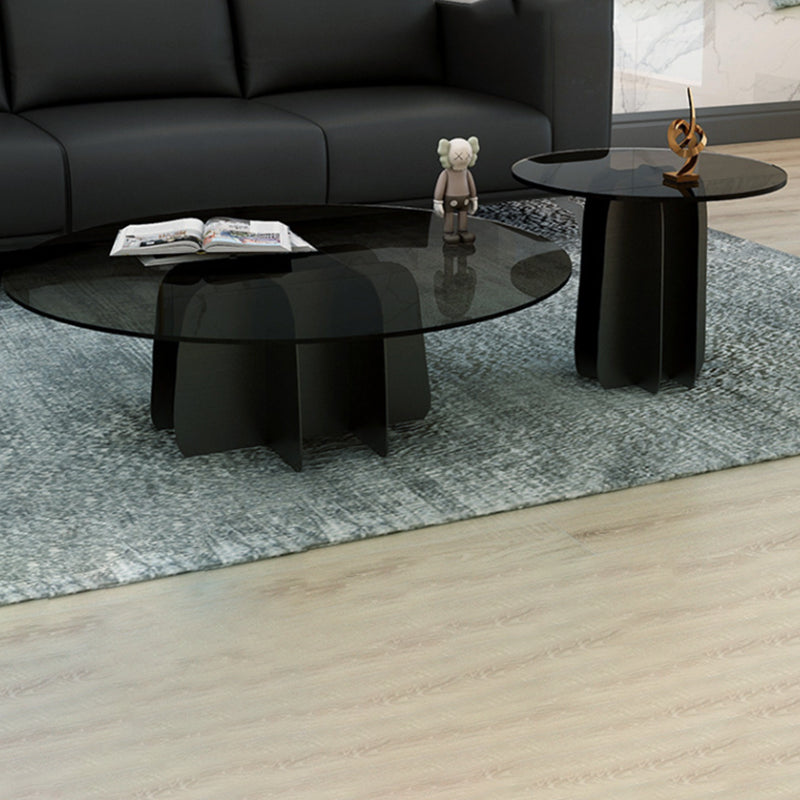 Modern Style Round Glass Table with Metal Base Pedestal Base Coffee Table