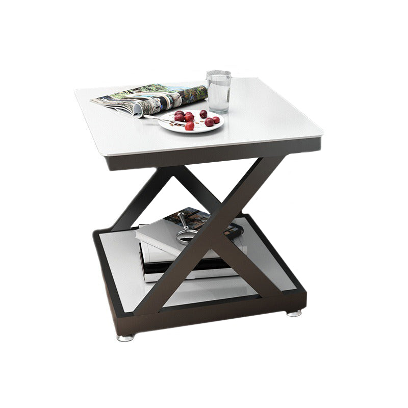 Modern Square End Table Double Tier Tempered Glass Sofa Side Table 19.7"L x 19.7"W x 23.5"H Black White Clearhalo 'Coffee & Accent Tables' 'End & Side Tables' 'end_side_tables' 'furn' 'furn_end_side_tables' 'Furniture' 'Living Room Furniture' 5452061