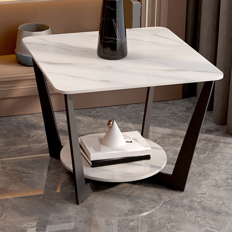 クロステーブルベースデザインブラックメタルベース大理石テーブルトップスクエアサイドテーブル