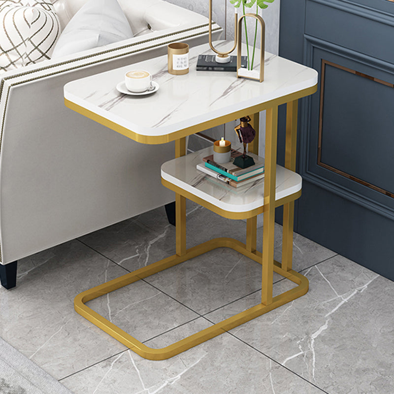 Modern Style Gold/black Metal Base Black/white Slate Top Rectangular Side Table Gold White Shelves Included Clearhalo 'Coffee & Accent Tables' 'End & Side Tables' 'end_side_tables' 'furn' 'furn_end_side_tables' 'Furniture' 'Living Room Furniture' 5452180