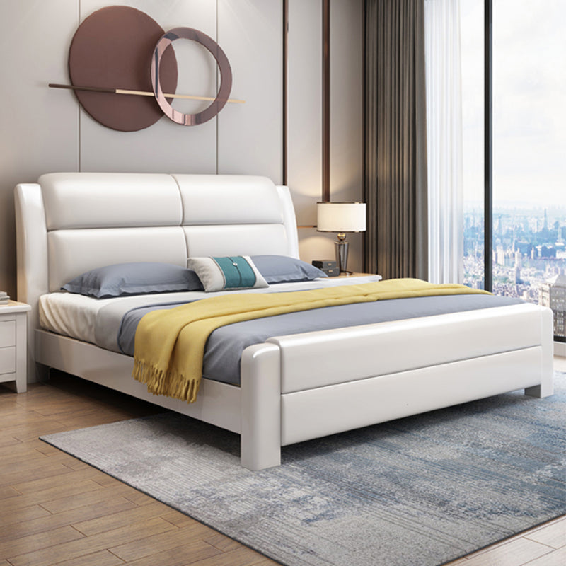 Modern Solid Color Wood Panel Standard Bed, Rectangular Headboard Bed