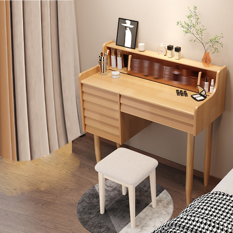 Tavolo da vanità tradizionale per il trucco in legno con sgabello per camera da letto