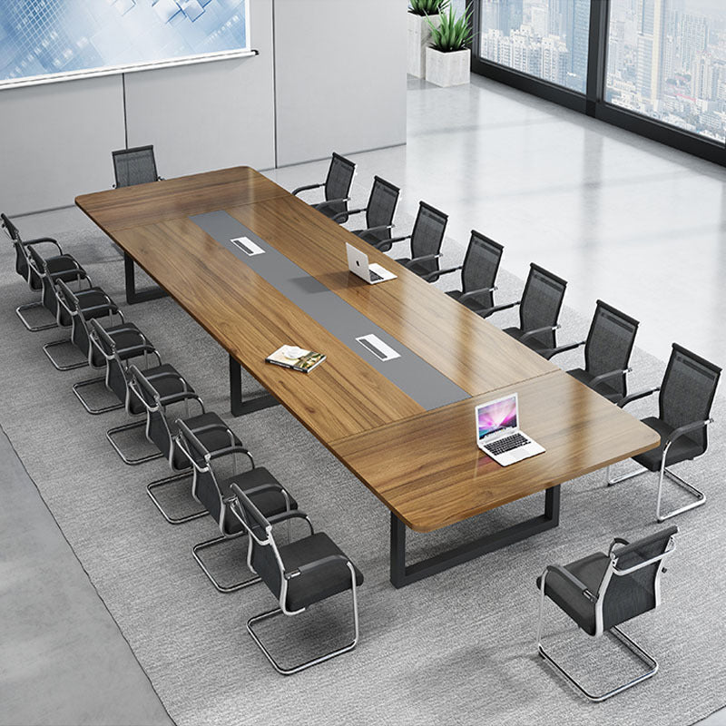 工業スタイルの台座ライティングデスクカーブドケーブル管理オフィスデスク