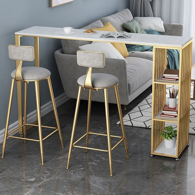 Artificial Marble Rectangle Bar Table Luxurious Bar Table with Double Pedestal in Gold 78.7"L x 15.7"W x 41.3"H Without Chairs Clearhalo 'Bar Furniture' 'Bar Tables' 'bar_tables' 'furn' 'furn_bar_tables' 'Furniture' 'Kitchen & Dining Furniture' 5457136