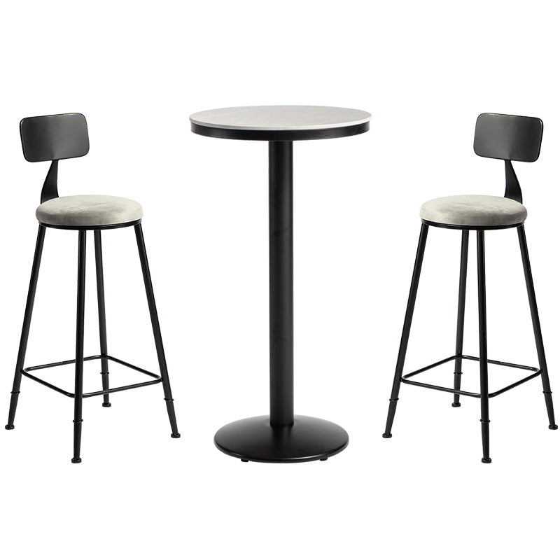 1/3 piezas de mesa de barra de hierro industrial Juego de bistro redondo con tapa de piedra gris
