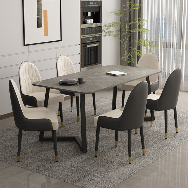 Industrial Style Dining Table Sintered Stone Rectangle Table for Home Gray 55.1"L x 31.5"W x 29.5"H Without Chairs Clearhalo 'Dining Tables & Seating' 'Dining Tables' 'dining_table' 'furn' 'furn_dining_table' 'Furniture' 'Kitchen & Dining Furniture' 5458458