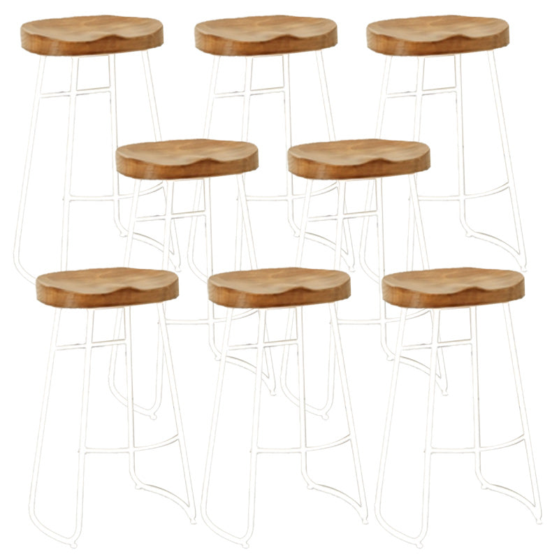 Industrial Armless Backless Counter Stool Iron Cafe Bar Stool with Wooden Seat and Pedal