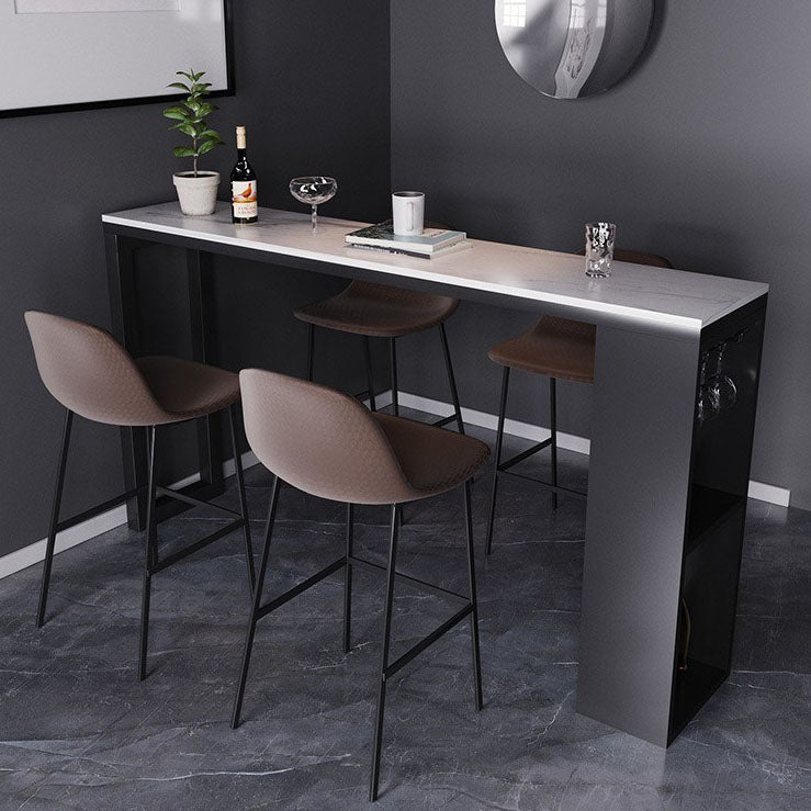 Sintered Stone Top Rectangular Bar Table Modern Bistro Table with Storage Double Pedestal 78.7"L x 15.7"W x 41.3"H Without Chairs Clearhalo 'Bar Furniture' 'Bar Tables' 'bar_tables' 'furn' 'furn_bar_tables' 'Furniture' 'Kitchen & Dining Furniture' 5465773