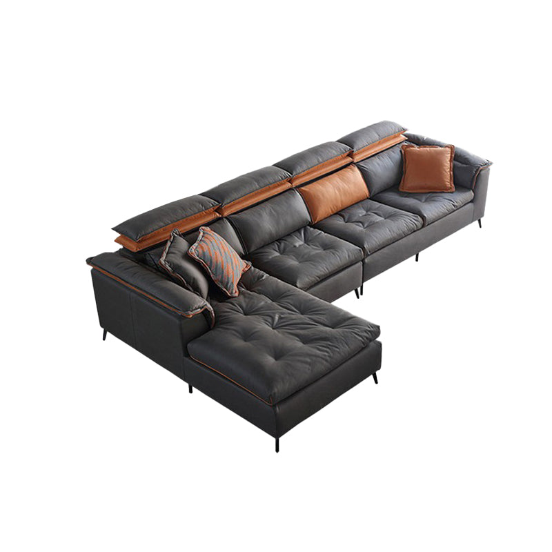 Modern Tufted Sofa & Chaise Stain Resistant Sectional .41.33 Inch in Dark Grey