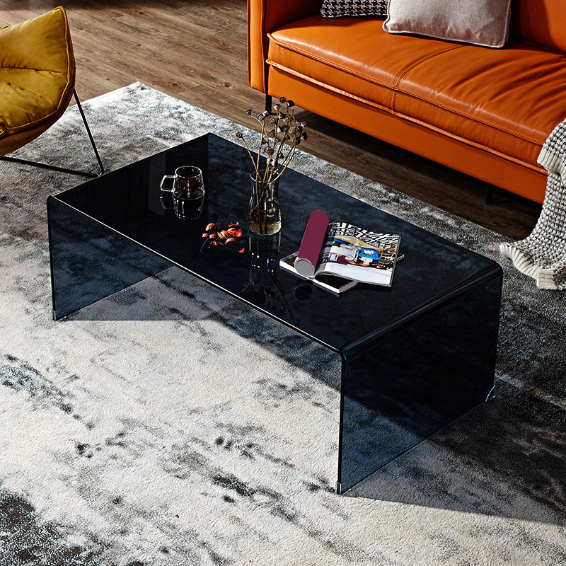 Contemporary Glass Sled Coffee Table Rectangle Cocktail Table Black Clearhalo 'Coffee & Accent Tables' 'Coffee Tables' 'coffee_tables' 'furn' 'furn_coffee_tables' 'Furniture' 'Living Room Furniture' 5469803