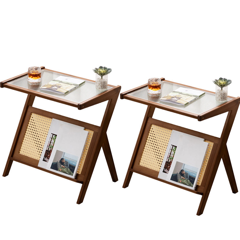 21.6" Tall Modern Rectangular Glass Top Side Table Wood Abstract End Table with Shelf 22"L x 15"W x 22"H Brown 2 Clearhalo 'Coffee & Accent Tables' 'End & Side Tables' 'end_side_tables' 'furn' 'furn_end_side_tables' 'Furniture' 'Living Room Furniture' 5469997