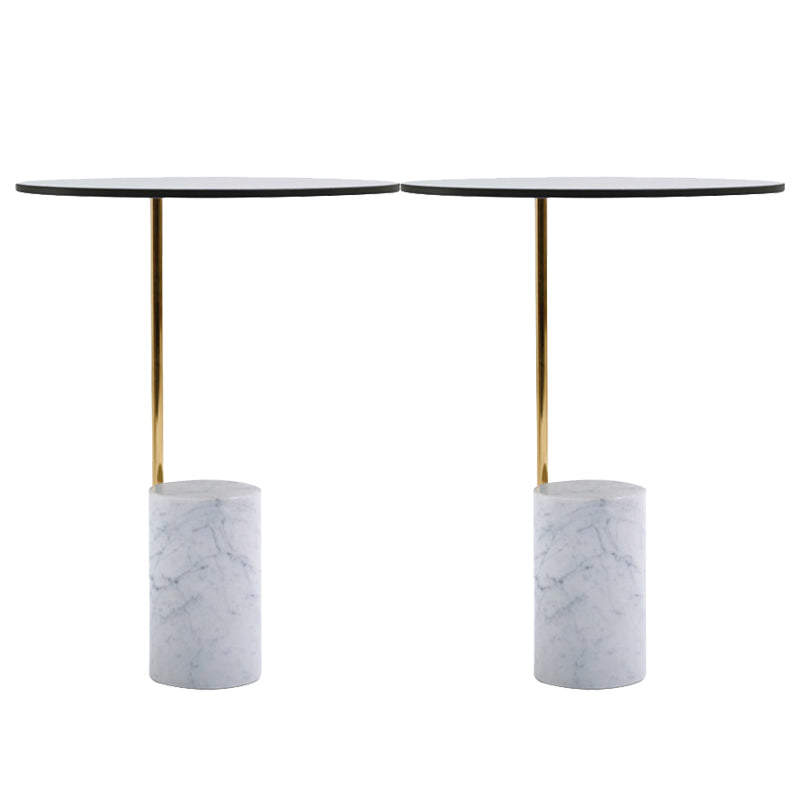 Contemporary Pedestal End Table Round Glass Top Side End Table