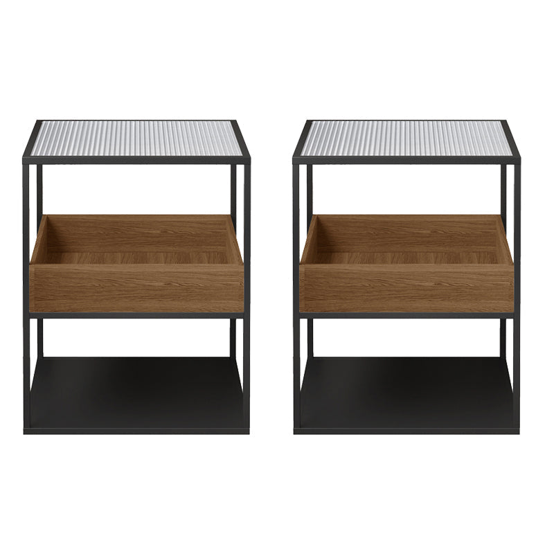 Square Glass Frame Side Table with Storage Shelves - 16.93" W