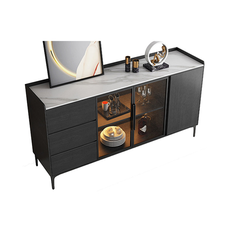 Stone moderno 33,4 "H buffet a buffet a 3 cassetti a 3 cassetto server buffet con porte di vetro
