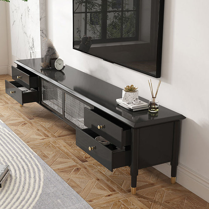 Rubberwood TV Media Stand 4-Drawer Enclosed Storage TV Stand Console 87"L x 16"W x 20"H Black Clearhalo 'furn' 'furn_tv_stands_entertainment_centers' 'Furniture' 'Living Room Furniture' 'TV Stands & Entertainment Centers' 'TV Stands & Media Storage Furniture' 'tv_stands_entertainment_centers' 5472809