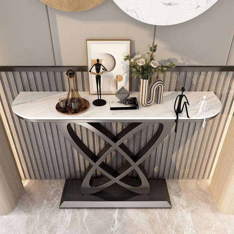 Pedestal Glam Slate Rectangle Scratch Resistant Console Table Black White Clearhalo 'Console Tables' 'console_tables' 'Entry & Mudroom Furniture' 'furn' 'furn_console_tables' 'Furniture' 5473061