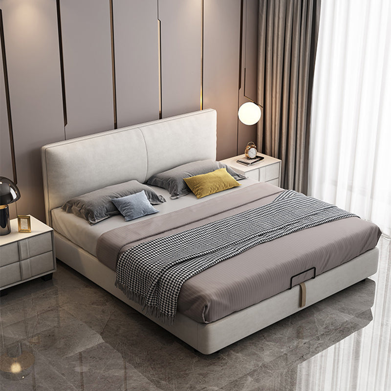 Modern beige standaardbed met rechthoekig paneel hoofdeinde en benen