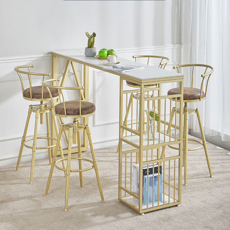 White Stone Top Bar Table Glam Metal Frame Pub Table for Small Places 70.9"L x 15.7"W x 41.3"H Without Chairs Clearhalo 'Bar Furniture' 'Bar Tables' 'bar_tables' 'furn' 'furn_bar_tables' 'Furniture' 'Kitchen & Dining Furniture' 5474198