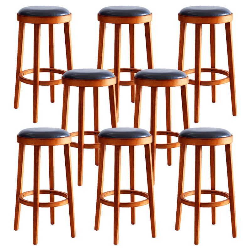 Modern Round Bar Stool Oak Solid Wood Bar Stool with PU Leather