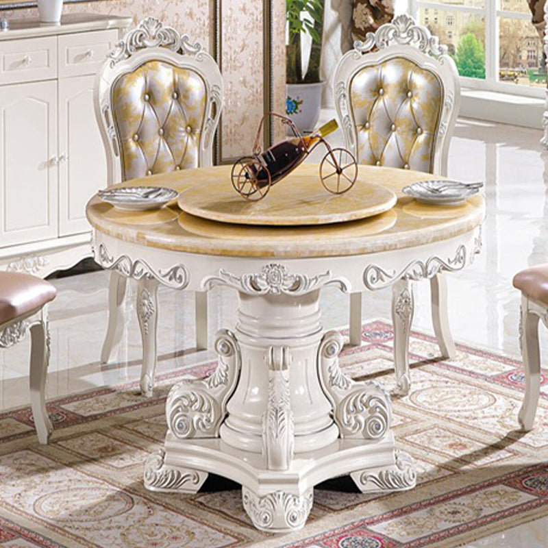 White Stone Top Dining Table Round Dining Table with Pedestal Base
