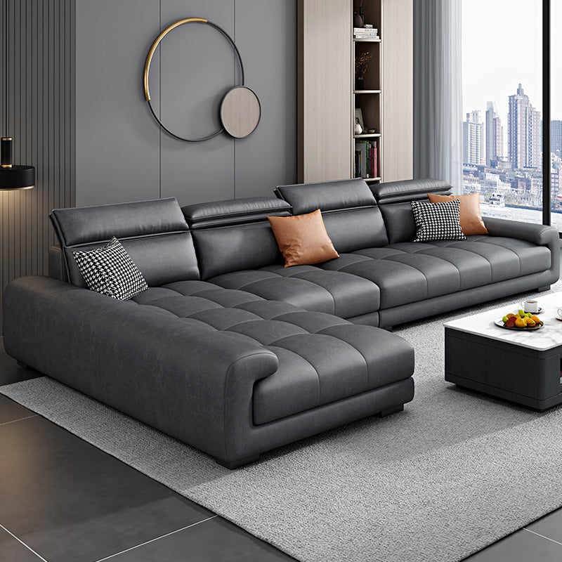 Modern 39.3"H Faux Leather Pillow Top Arm Sofa & Chaise for Living Room Grey Left Clearhalo 'furn' 'furn_sectionals' 'Furniture' 'Living Room Furniture' 'Sectionals' 5484627