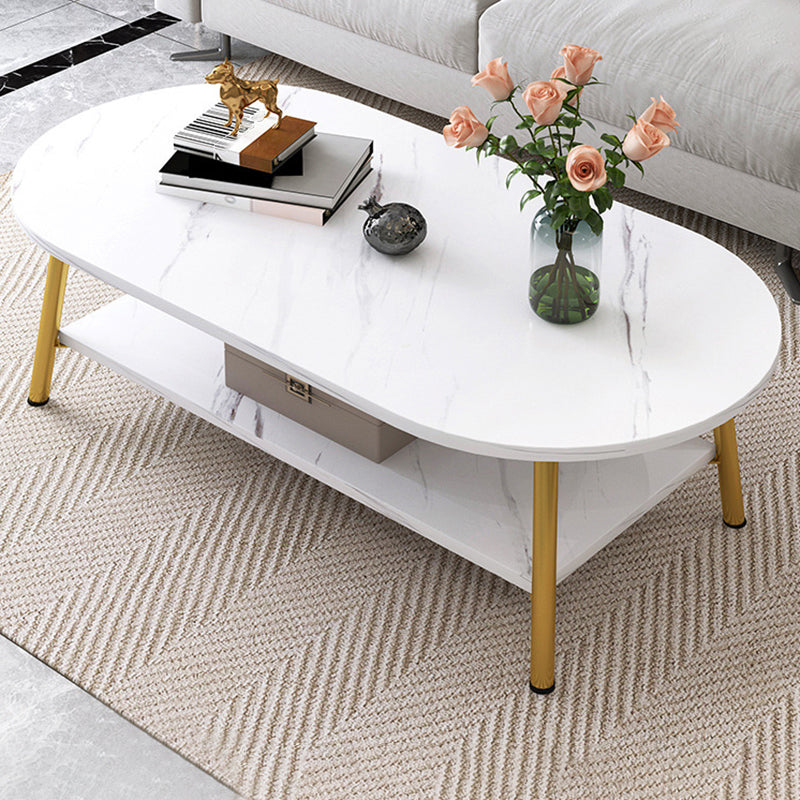 Modern Style Round/oval Wood-paneled 3/4 Leg Base with Storage Rack Coffee Table