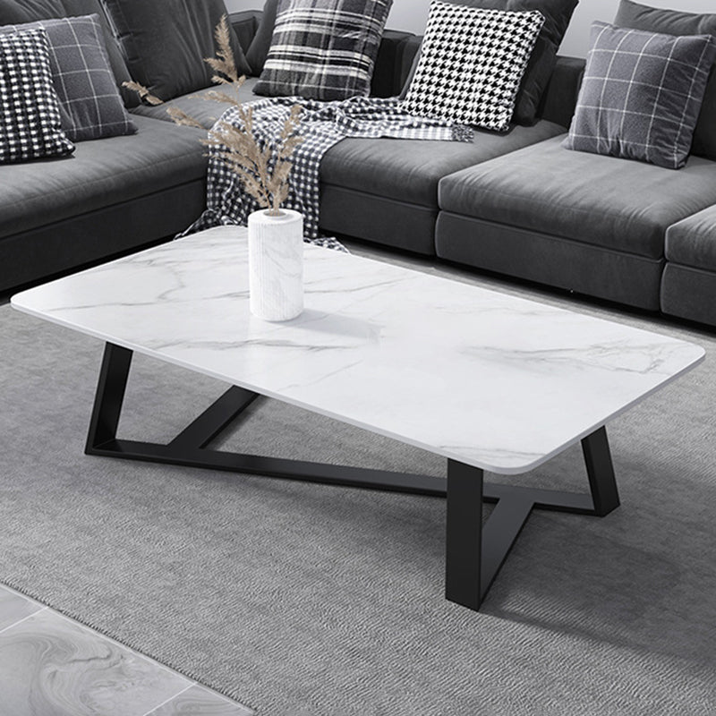 Rectangular Slate with Metal Cross Base Glam Style Coffee Table