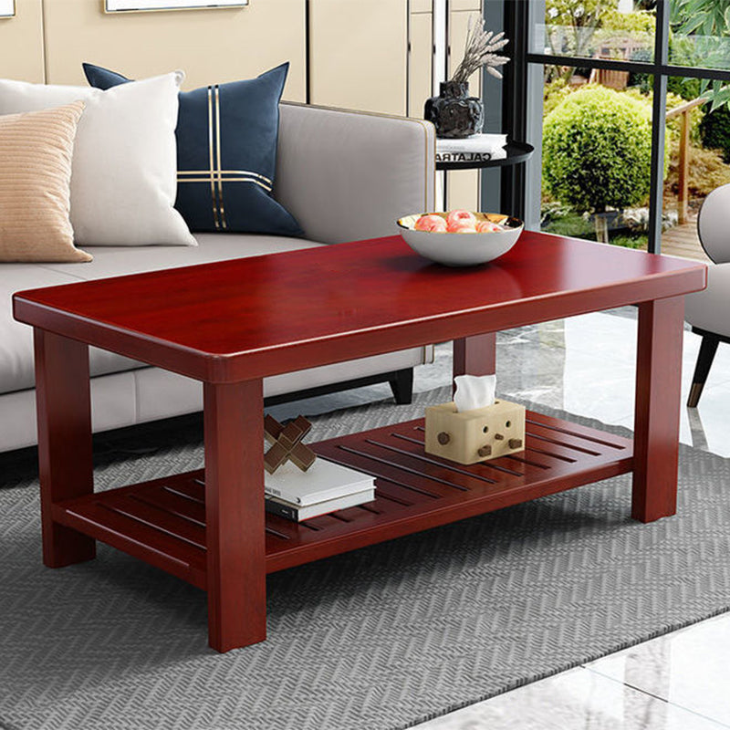 Nordic Style Coffee Table with Rectangular Solid Wood Base 4 Legs Red Brown Clearhalo 'Coffee & Accent Tables' 'Coffee Tables' 'coffee_tables' 'furn' 'furn_coffee_tables' 'Furniture' 'Living Room Furniture' 5485022