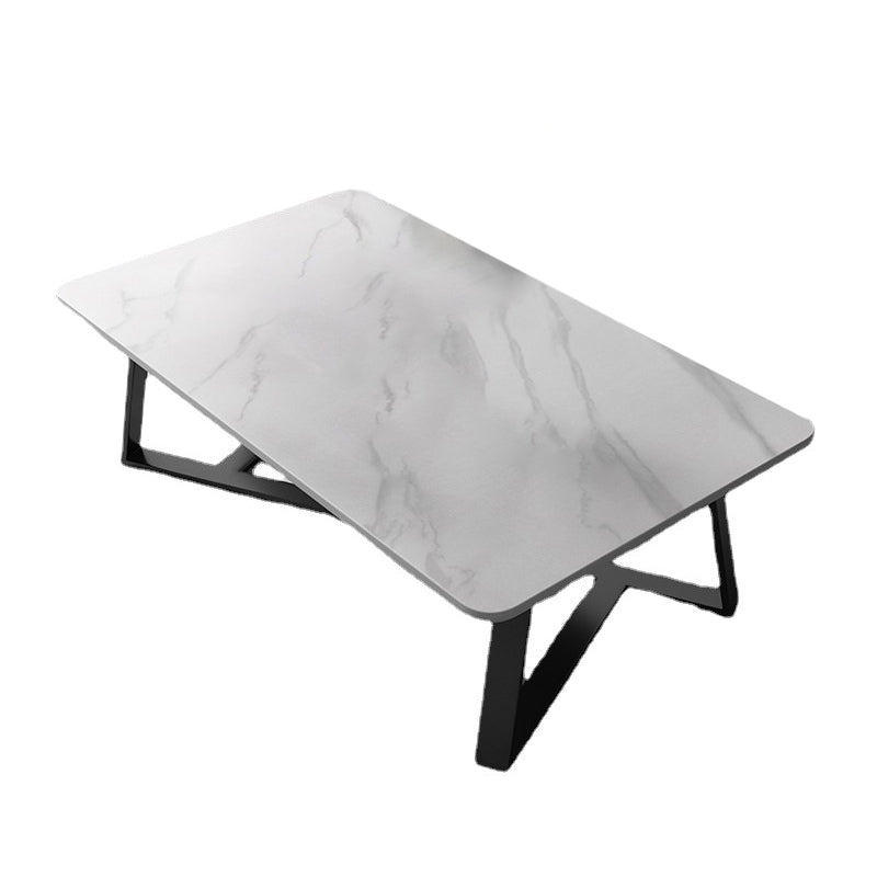 Glam Stone Coffee Table with Black Steel Base and Rectangle Top 55.1"L x 27.6"W x 17.7"H White Clearhalo 'Coffee & Accent Tables' 'Coffee Tables' 'coffee_tables' 'furn' 'furn_coffee_tables' 'Furniture' 'Living Room Furniture' 5485042