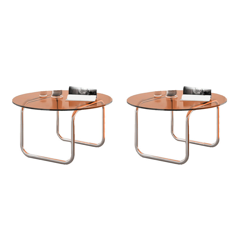 モダンなガラス丸サイド表27.5 "/31.5"幅の金属製のそりのエンドテーブル