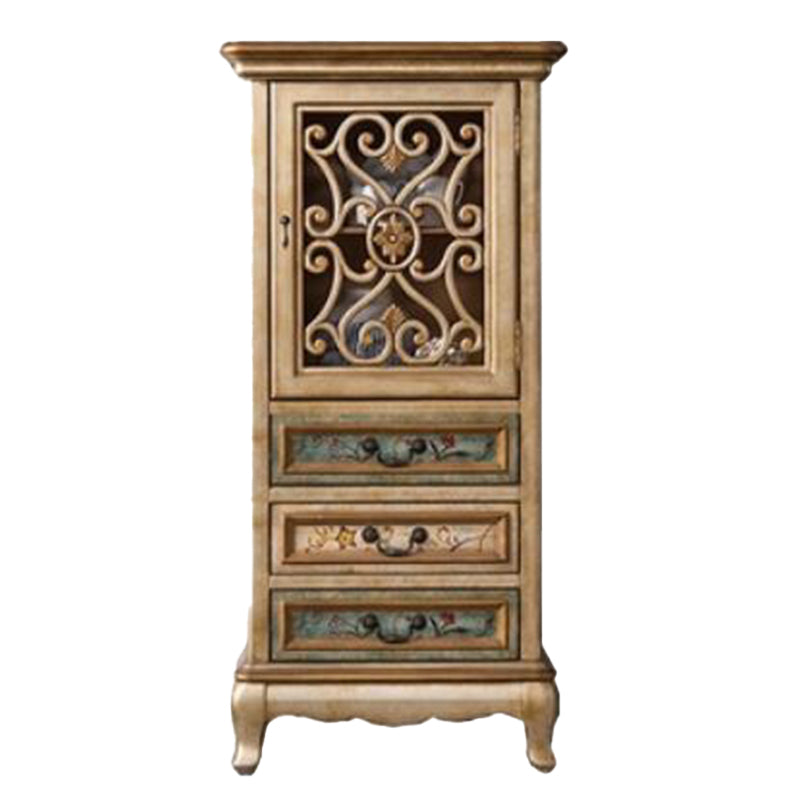 Industrial Wood Accent Cabinet with Drawers Side Cabinet with Bracket Legs 25.5"L x 14"W x 61"H Gold Clearhalo 'Cabinets & Chests' 'cabinets_chests' 'furn' 'furn_cabinets_chests' 'Furniture' 'Living Room Furniture' 5485473