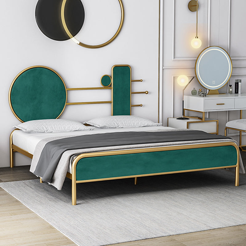 Metal Velvet Open-Frame Bed with Headboard and Metal Legs Bed