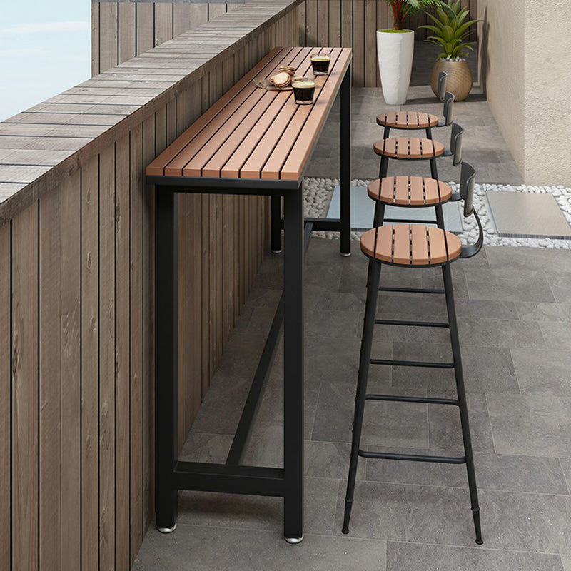 Artificial Wood Bar Dining Table Modern Rectangle Bar Table with Trestle for Balcony 78.7"L x 15.7"W x 41.3"H Black Without Chairs Clearhalo 'Bar Furniture' 'Bar Tables' 'bar_tables' 'furn' 'furn_bar_tables' 'Furniture' 'Kitchen & Dining Furniture' 5490187