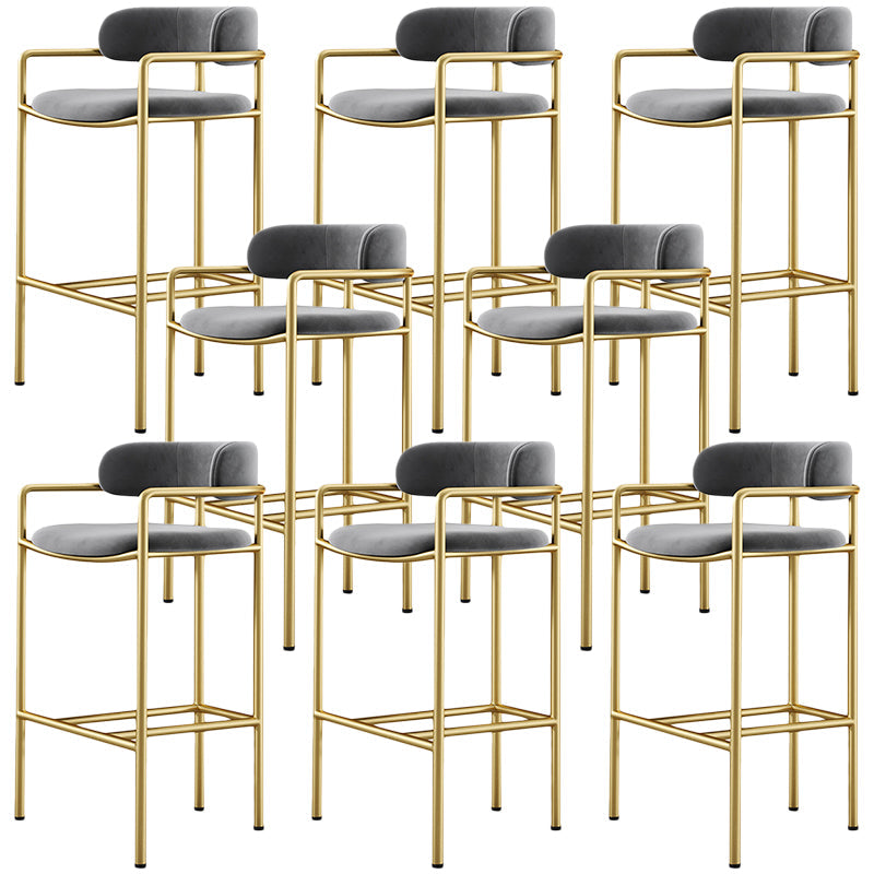 Glam Counter Height Stool Armed Upholstered Bar Stools with Metal Base Grey 8 Piece Set Clearhalo 'Bar Furniture' 'Bar Stools' 'bar_stools' 'furn' 'furn_bar_stools' 'Furniture' 'Kitchen & Dining Furniture' 5490650