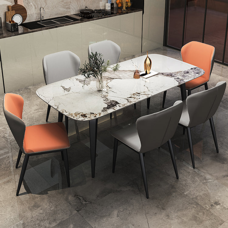 Modern Style Set 1/4/5/7 Pcs with Rectangle Dining Table and Wingback Chairs 7 Pieces: Table, 4 Grey+2 Orange Chairs Clearhalo 'Dining Room Sets' 'Dining Tables & Seating' 'dining_room_set' 'furn' 'furn_dining_room_set' 'Furniture' 'Kitchen & Dining Furniture' 5491331