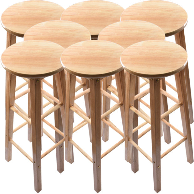 Modern Round Backless Stool Oak Solid Wood Bar Stool in Natural