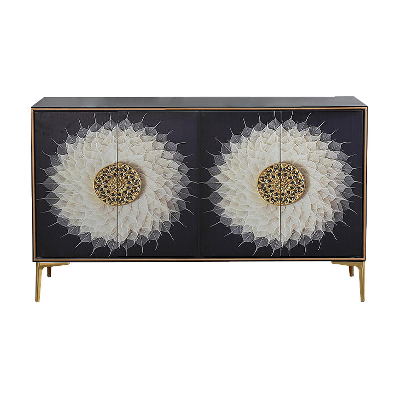 Glam Sideboard Engineered Wood Sideboard with Doors for Living Room 59"L x 16"W x 35"H Black-White Clearhalo 'buffet_sideboard' 'Buffets & Sideboards' 'furn' 'furn_buffet_sideboard' 'Furniture' 'Kitchen & Dining Furniture' 5494318
