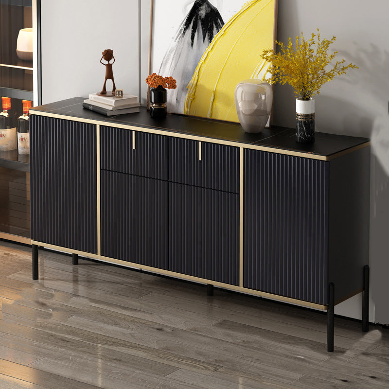 Glam Style Buffet Sideboard Sintered Stone Top Server with Door and Drawer for Home Use Black Clearhalo 'buffet_sideboard' 'Buffets & Sideboards' 'furn' 'furn_buffet_sideboard' 'Furniture' 'Kitchen & Dining Furniture' 5494376