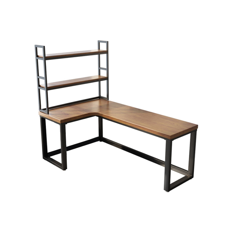Mesa de escritura para el hogar de madera sólida mesa de oficina fija industrial en forma de L con estante