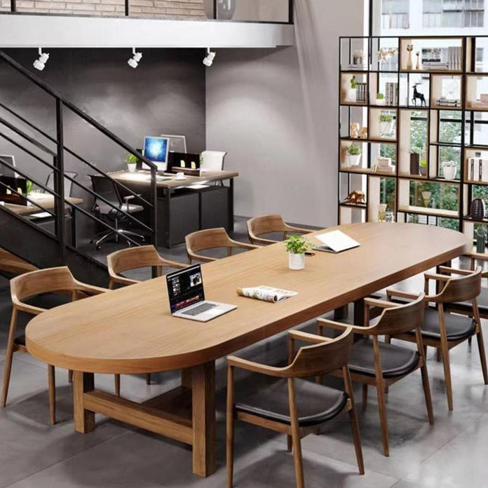 Escritorio de oficina de estilo contemporáneo escritura de reunión ovalada de madera sólida
