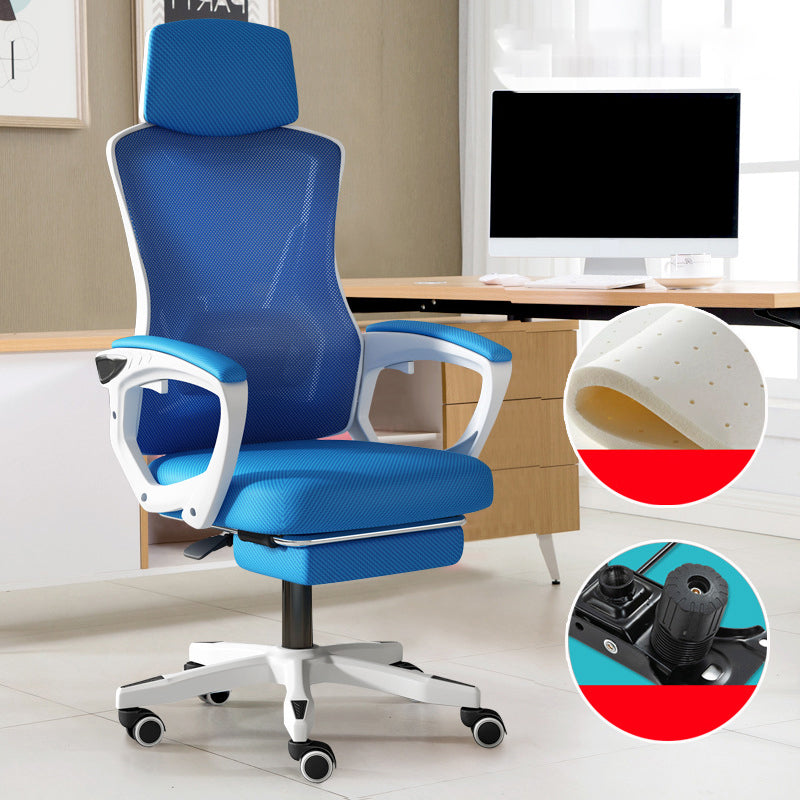 Contemporary Desk Chair High Back Wheels Nylon Fixed Arms Ergonomic Mesh Chair White-Blue With Footrest Tilt Available Clearhalo 'furn' 'furn_office_chair' 'Furniture' 'Office Chairs' 'Office Furniture' 'office_chair' 5495978