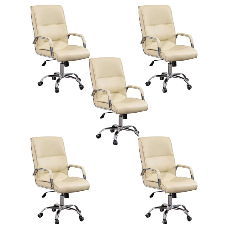 Middle/High Back Ergonomic Task Chair Fixed Arms Leather Desk Chair Off-White Swivel Chairs 5 Piece Set Clearhalo 'furn' 'furn_office_chair' 'Furniture' 'Office Chairs' 'Office Furniture' 'office_chair' 5496331