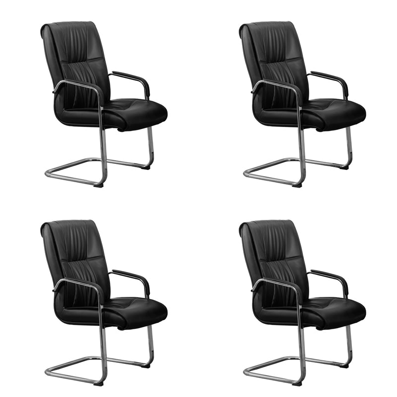 Faux Leather Executive Chair No Wheels Modern Office Chair with Fixed Arms Black 4 Piece Set Clearhalo 'furn' 'furn_office_chair' 'Furniture' 'Office Chairs' 'Office Furniture' 'office_chair' 5496408