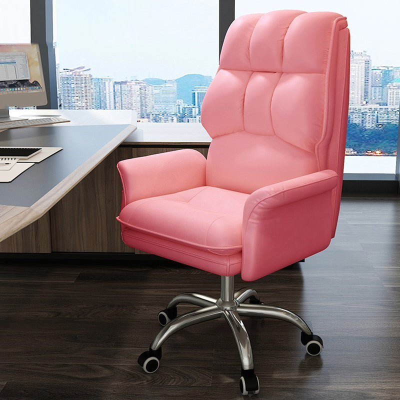 Faux Leather Desk Chair Contemporary Fixed Arms Chair with Wheels Peach Clearhalo 'furn' 'furn_office_chair' 'Furniture' 'Office Chairs' 'Office Furniture' 'office_chair' 5496484