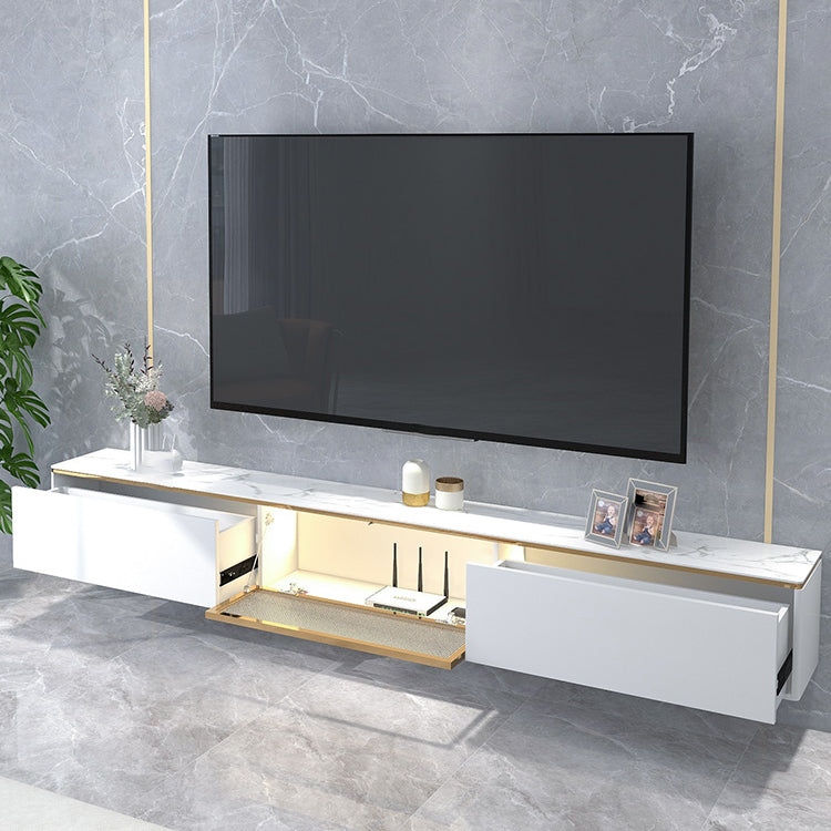 Gabinete de TV de almacenamiento blanco de estilo de piedra estilo glam estilo con 2 cajones