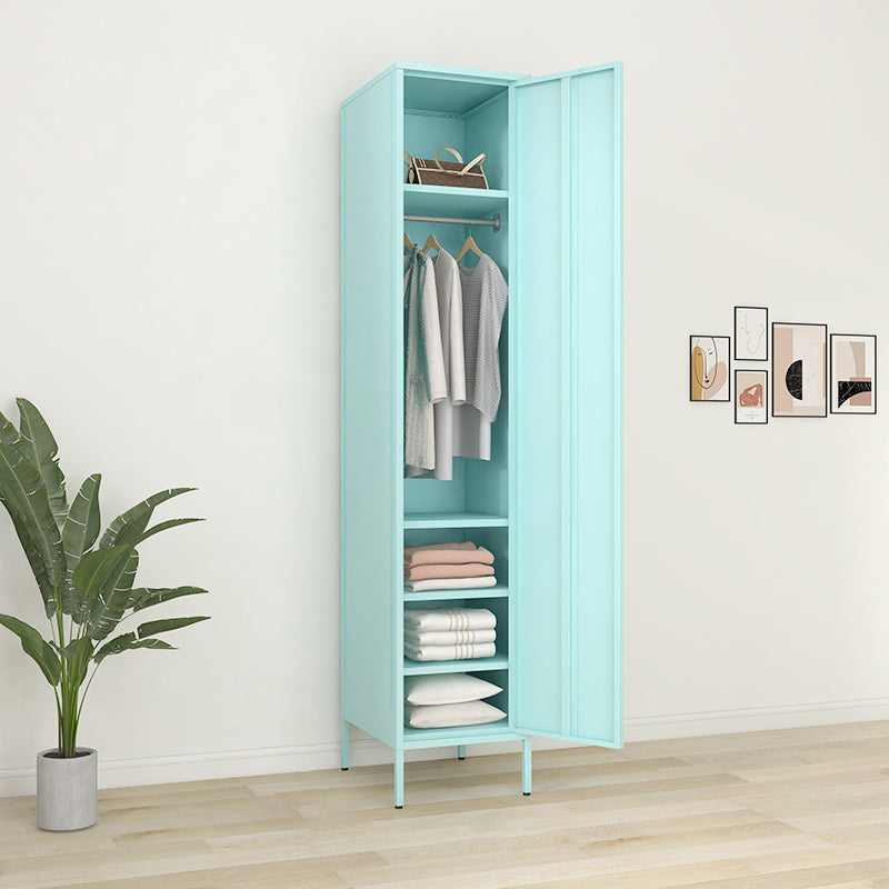Metallic Finish Cabinet with Legs Contemporary Metal Wardrobe for Home 16"L x 20"W x 79"H Blue Clearhalo 'Armoires & Wardrobes' 'armoires_wardrobes' 'Bedroom Furniture' 'furn' 'furn_armoires_wardrobes' 'Furniture' 5500262