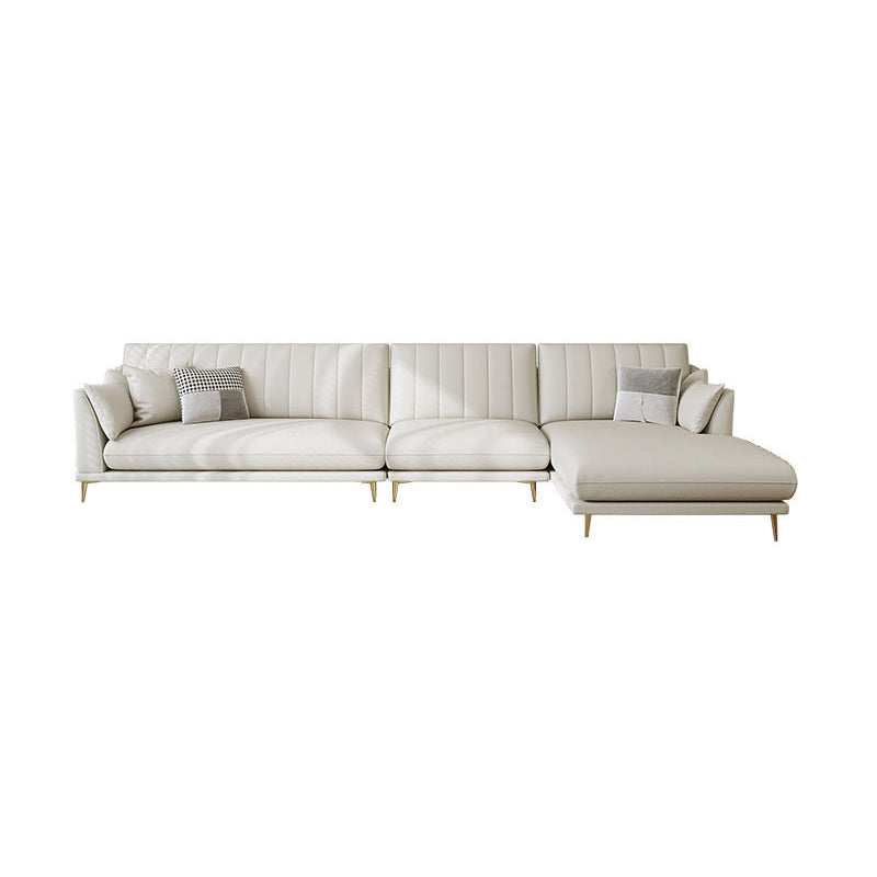 Divano a braccio inclinata con chaise in un divano in pelle con finto cuscino cucito bianco - 68,9 "d